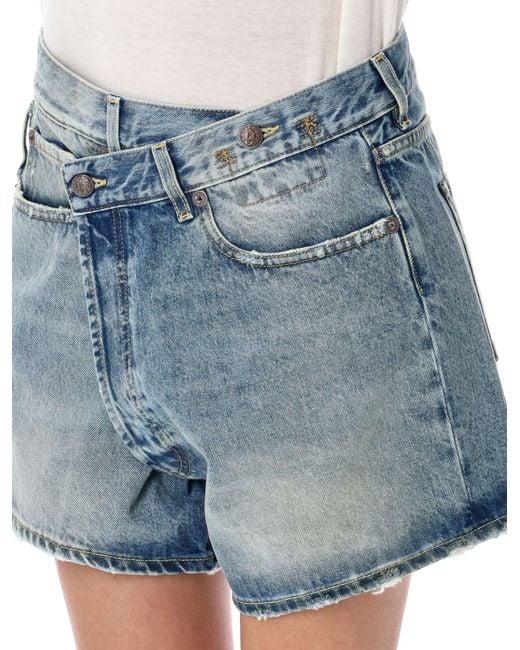 R13 Blue Crossover Denim Shorts