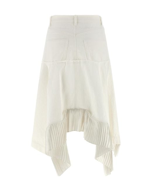Sacai White Asymmetric Denim Skirt