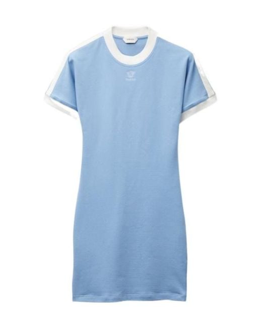 Versace Blue Logo Embroidered T-Shirt Dress