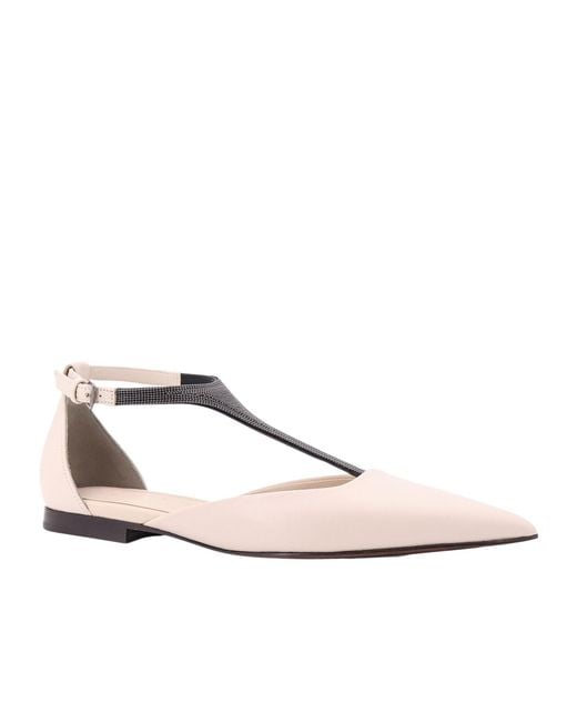 Brunello Cucinelli White Embellished Pointed Toe Sandals
