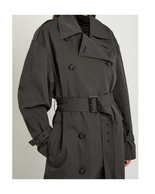 Totême Black Double-Breasted Belted Cotton-Blend Trench Coat