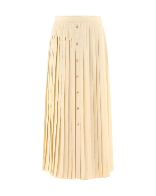 Prada Natural Logo-Jacquard Pleated Skirt