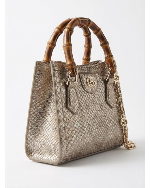 Gucci Brown Diana Python Small Tote Bag