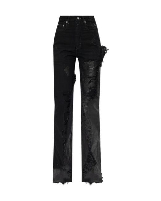 Rick Owens Black Distressed Straight-Leg Jeans