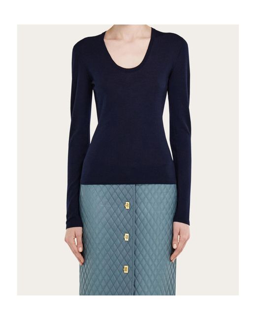 Ferragamo Blue Lightweight Wool Top