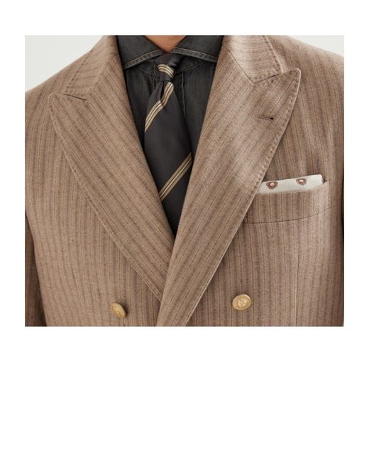 Brunello Cucinelli White Striped Silk Tie for men