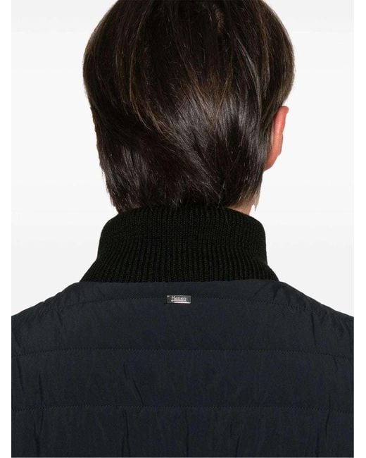 Herno Blue Knitted-Panel Down Jacket for men