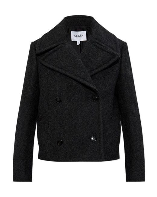 Alaïa Black Alaïa Double-Breasted Straight Fit Pea Coat