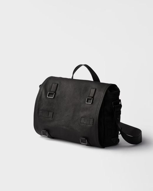 Prada Black Leather Messenger Bag for men