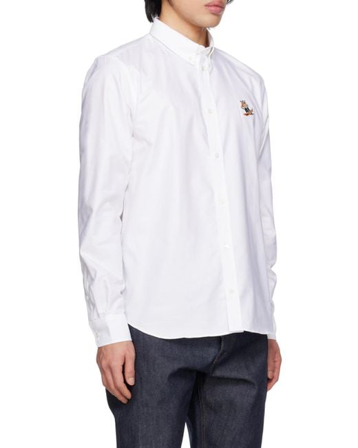 Maison Kitsuné White Fox-Patch Long-Sleeve Shirt for men