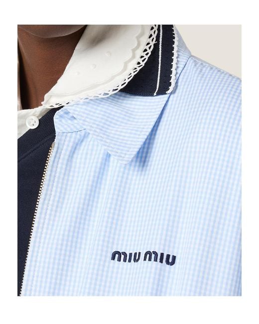 Miu Miu Blue Gingham Check Blouson Jacket