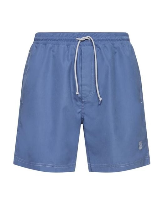 Brunello Cucinelli Blue Logo-Embroidered Swimming Shorts for men