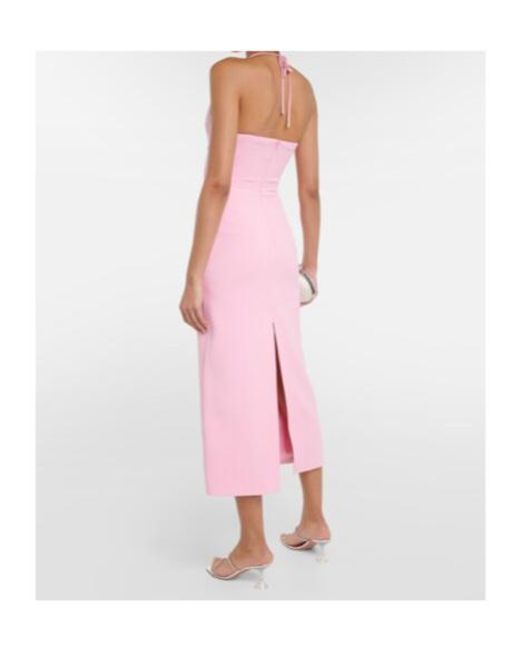David Koma Pink Crystal-Embellished Cutout Midi Dress