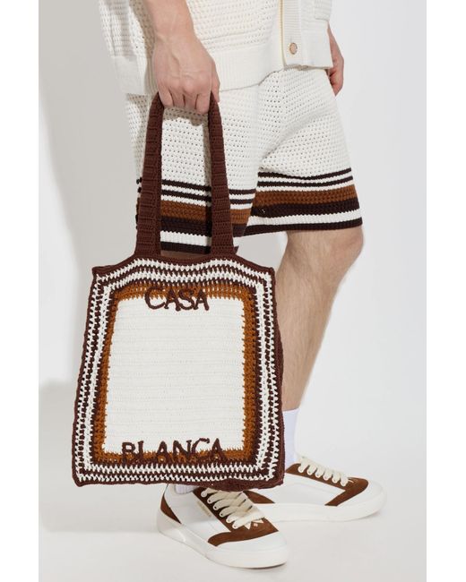 Casablanca White Logo-Embroidered Crocheted Tote Bag for men