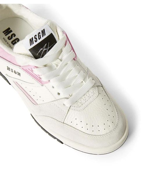 MSGM White Logo Printed Lace-Up Sneakers
