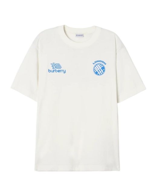Burberry White Logo Badge Cotton T-Shirt for men