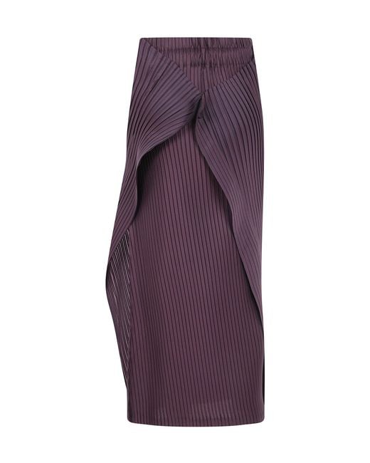 Issey Miyake Purple Pleated Layered-Effect Maxi Skirt