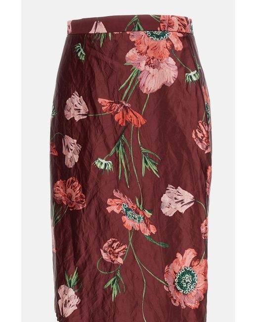 Erdem Floral-Print Textured-Satin Skirt