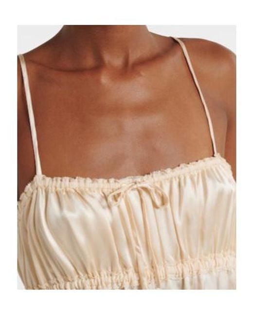 Ulla Johnson Natural Marielle Ruched Silk Midi Dress