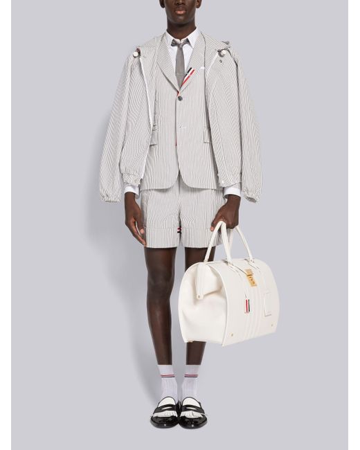 Thom Browne White Striped Seersucker Cuff Shorts for men