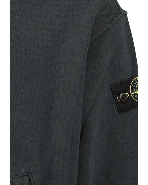 Stone Island Green Logo-Patch Pouch-Pocket Cotton Hoodie for men