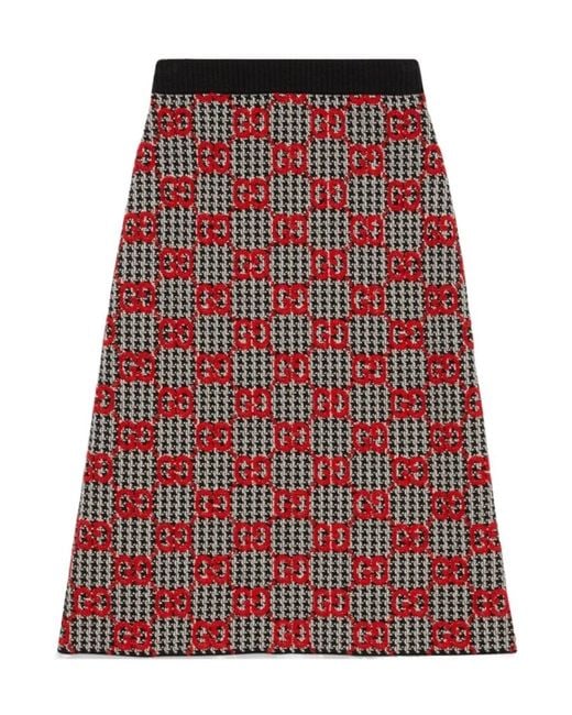 Gucci Red Gg Jacquard A-Line Skirt