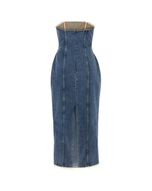 Magda Butrym Blue Strapless Denim Midi Dress