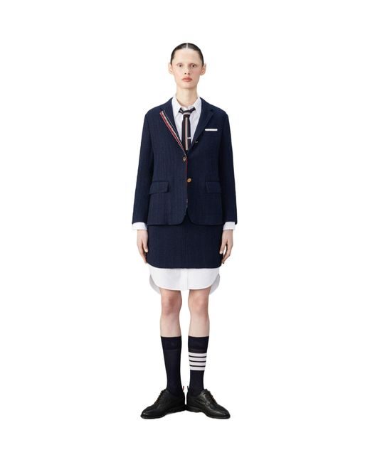 Thom Browne Blue Rwb-Striped Tweed Shirt Jacket