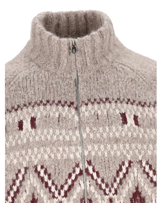 Brunello Cucinelli Gray High Neck Zip-Up Cardigan for men