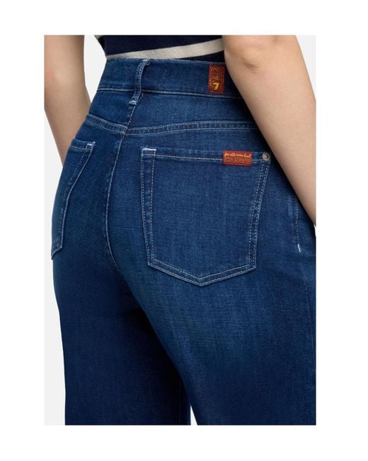 7 For All Mankind Blue High-Rise Wide-Leg Jeans