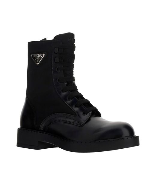 Prada Black Lace-Up Leather Combat Boots for men