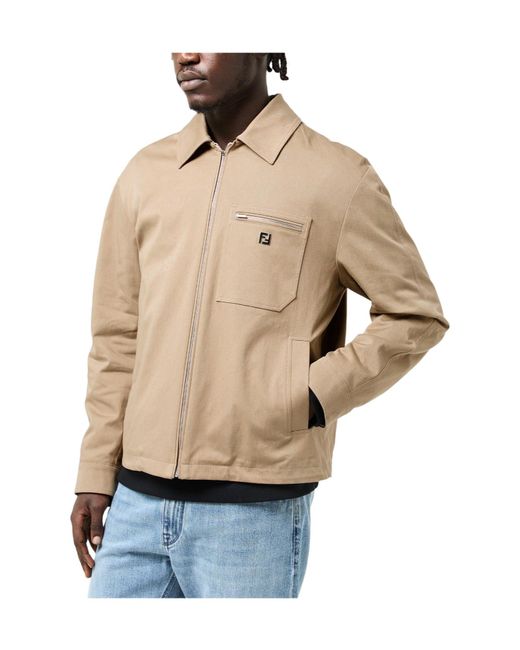 Fendi Natural Collared Zip-Up Jacket for men