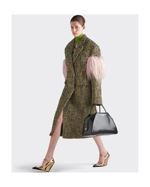 Prada Green Fringed Chevron Knitted Coat
