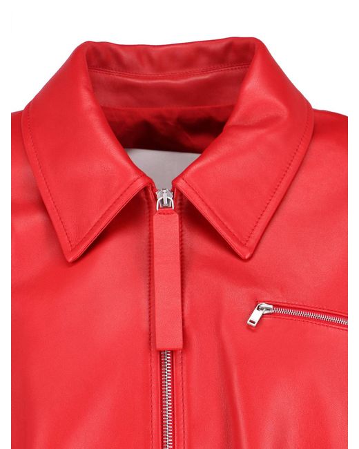 Jil Sander Red Leather Bomber Jacket