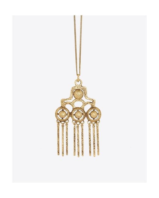 Saint Laurent White Oversized Talisman Pendant Necklace