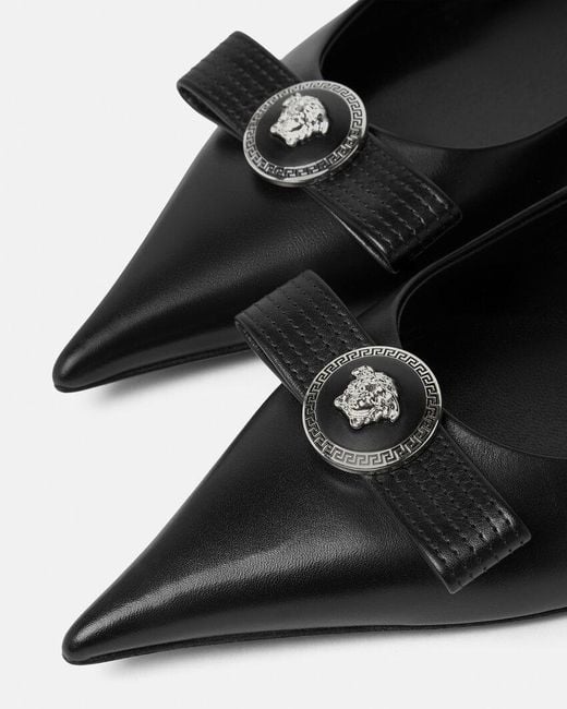 Versace Black Gianni Ribbon Ballerinas