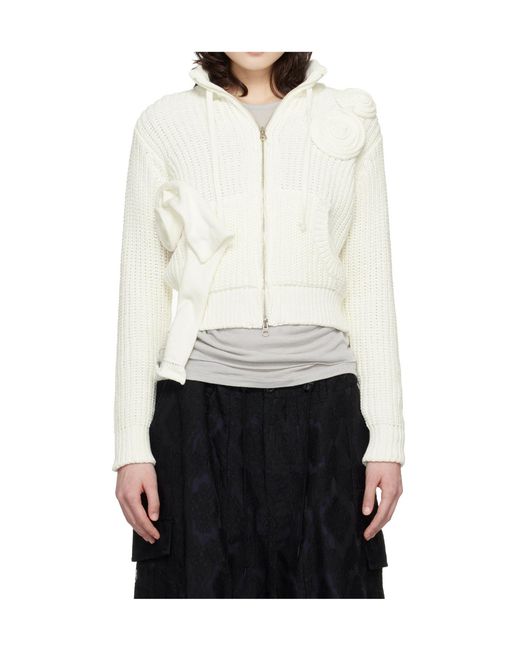 OPEN YY White Applique Knitted Zip-Up Sweater