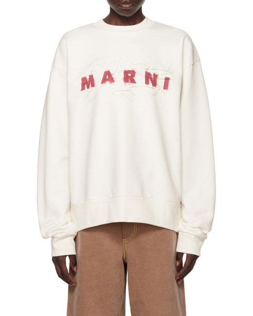 Marni White Logo Printed Crewneck Sweatshirt for men