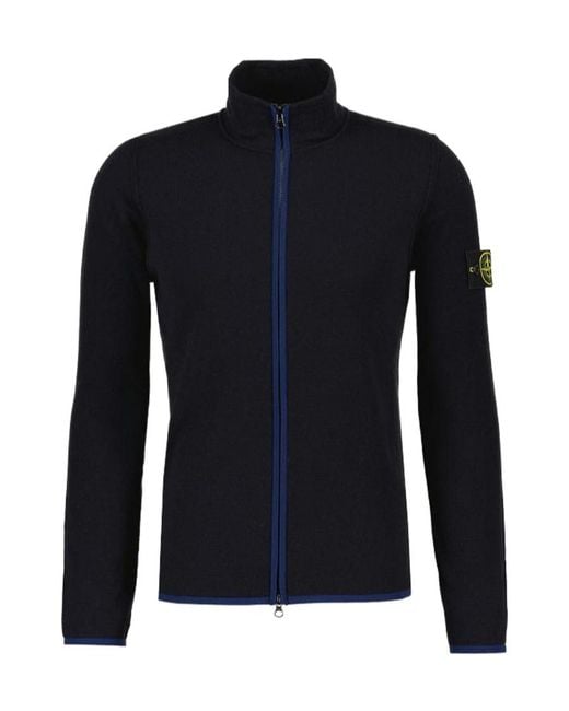 Stone Island Blue Compass-Patch High-Neck Zipped Cardigan for men