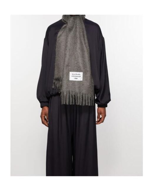 Acne Gray Fringe Scarf for men