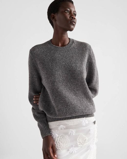 Prada Gray Long-Sleeved Crewneck Knitted Jumper