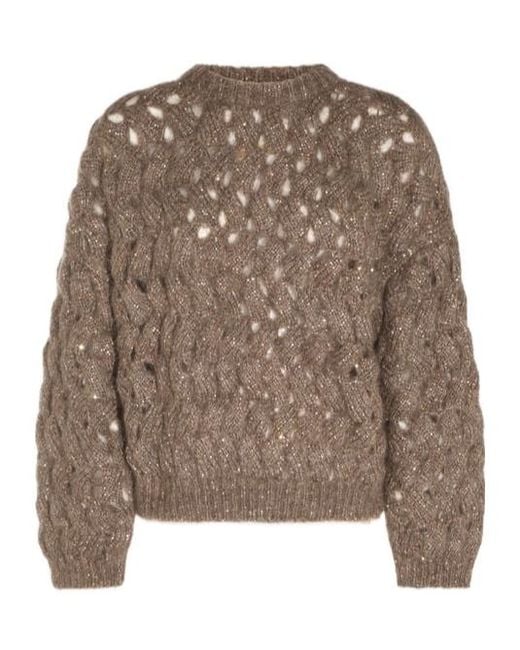 Brunello Cucinelli Brown Dazzling Zigzag Cables Jumper