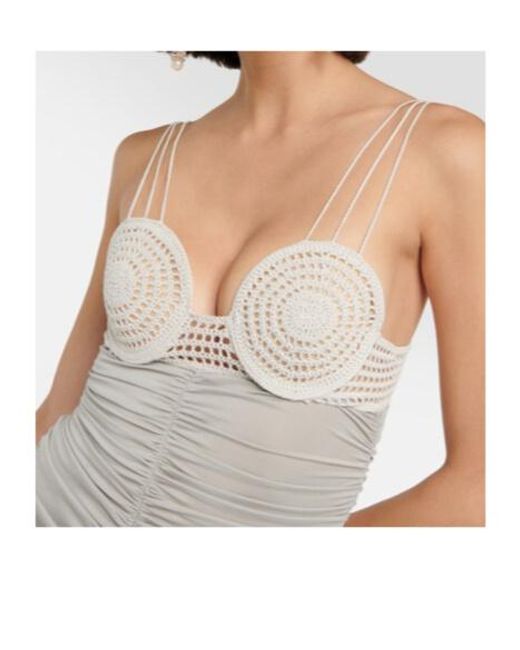 Magda Butrym Gray Ruched Crochet And Jersey Minidress