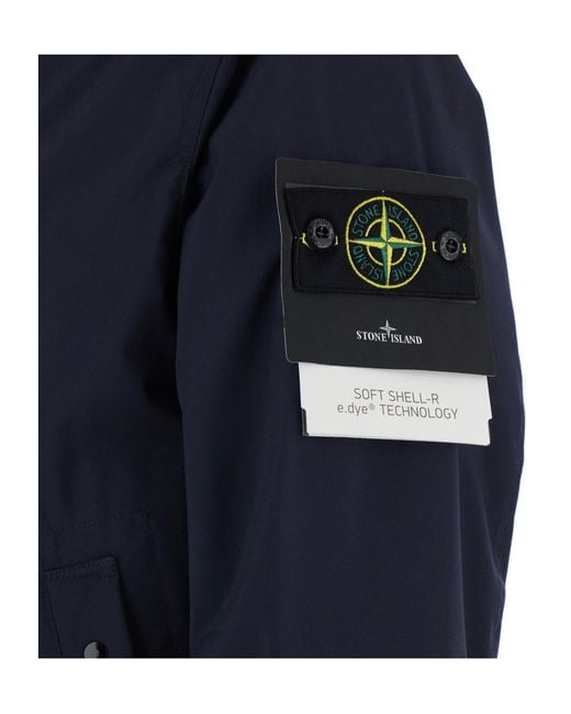 Stone Island Blue Logo Patch Zip-Up Hooded Jacket for men