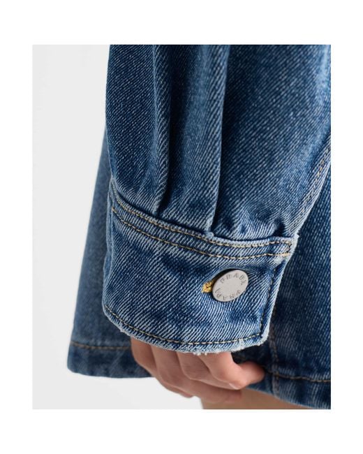 Prada Blue Leather-Collar Cropped Denim Jacket