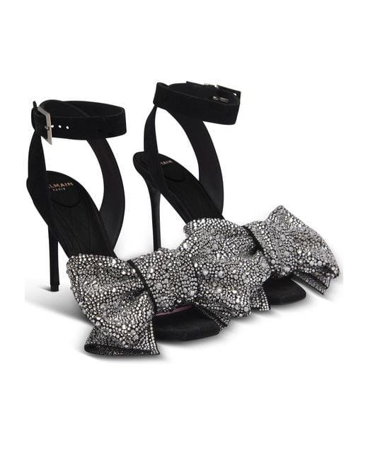 Balmain Black Suede Ruby Heels With Rhinestone Bows