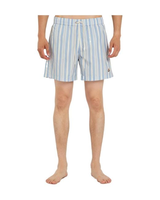 Moncler Blue Striped Nylon Swim Trunks for men