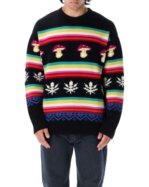 MSGM Blue Patterned Jacquard Knitted Jumper for men