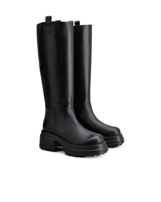 Tod's Black Logo Embossed Knee-Length Boots