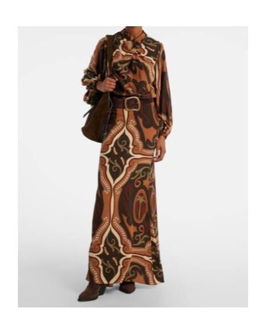 Johanna Ortiz Brown Printed Silk Maxi Skirt